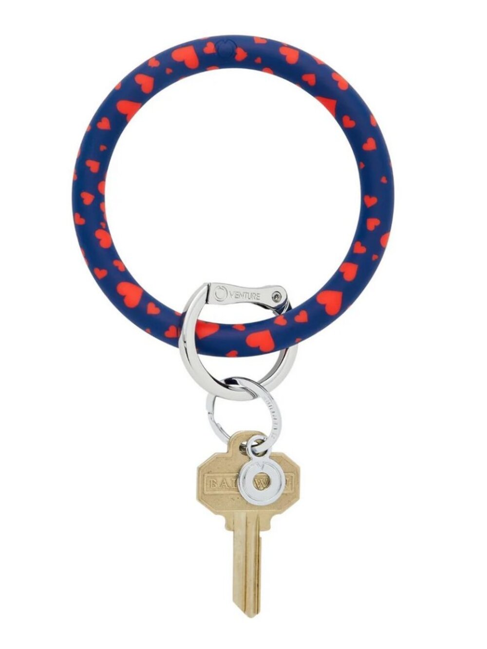 NWT Oventure Queen of Hearts Big O Key Ring Navy Red Hearts Silicone Bracelet Ke